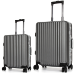 SUISSEWIN 20″ 24″Aluminum Luggage Set – 2 PCS Suitcase Set SN7619 Silver Grey