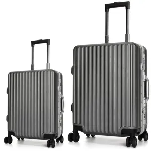 SUISSEWIN 20″ 24″Aluminum Luggage Set – 2 PCS Suitcase Set SN7619 Silver Grey