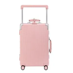 Airway 24" Aluminium Check In Luggage TSA Lock Hard Case Medium Suitcase 65L Titan Durable Travel - Pink