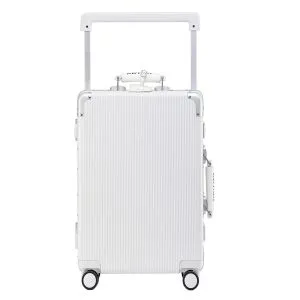 Airway 24" Aluminium Check In Luggage TSA Lock Hard Case Medium Suitcase 65L Titan Durable Travel - White