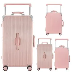 AIRWAY 4 Piece Aluminium Luggage Family Set Hard Shell Suitcases - Pink