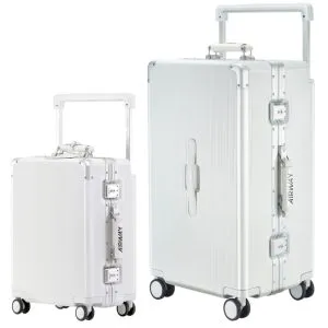 AIRWAY 2 Piece Aluminium Luggage Set 20" Carry On + 28" Check In Suitcases - White