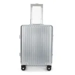 a silver suitcase with wheels