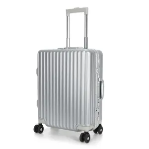 a silver suitcase with wheels