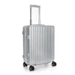 a silver suitcase with wheels