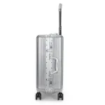 SUISSEWIN 20" Aluminium Carry-On Suitcase - Silver, compact, and durable with smooth-rolling wheels and a telescoping handle.