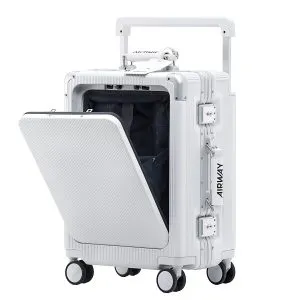 Airway Front Opening Aluminium Carry On Suitcase 20" TSA Laptop Pocket Voyager Business Travel Luggage - White